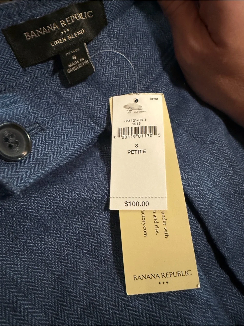 Banana Republic Petite Blue Linen-Blend Herringbone Trousers